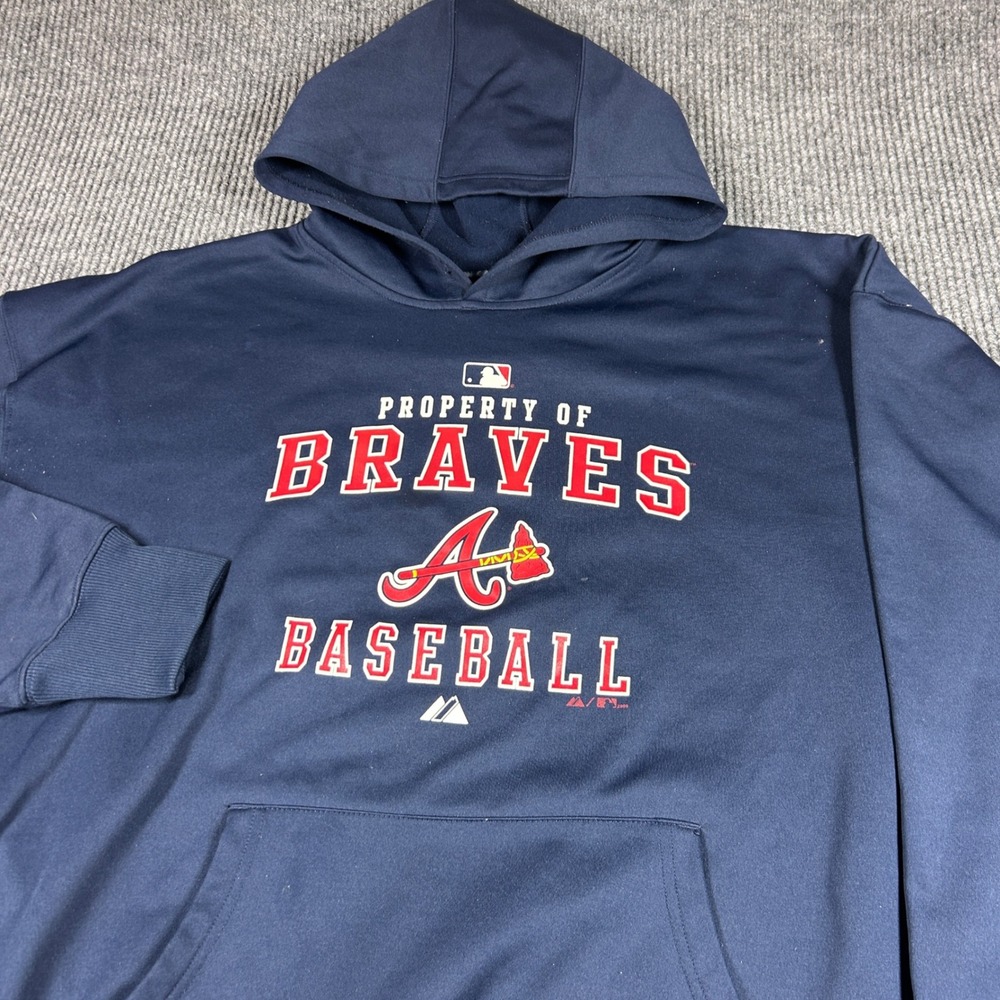 Majestic Hoodie Men's XL Atlanta Braves Baseball Navy Blue MLB Therma Base